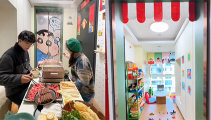 女子爆改公用电梯厅