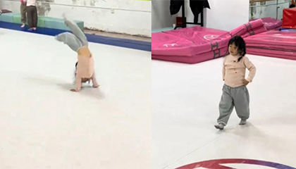 4岁小孩姐挑战空翻