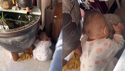 10月大宝宝抱石头硬核磨牙