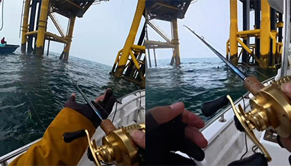 男子在海上钓鱼