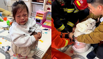 4岁女孩贪玩钻进罐子