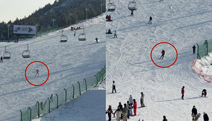 10岁女孩雪道失控
