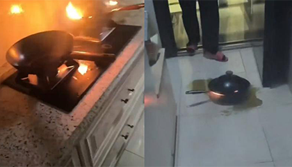 送餐时突遇顾客家油锅着火