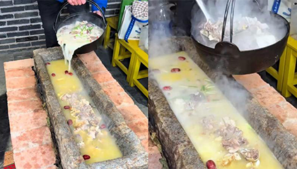湖南一餐馆推出“石槽火锅”