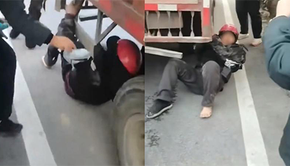 男子被挂货车底部一直拖行