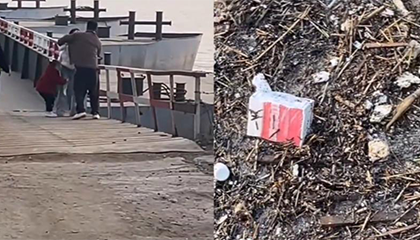 男子往黄河洒10万元纸币