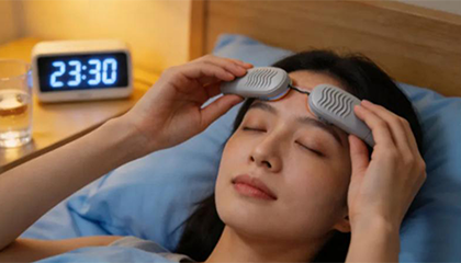 女子每天睡前用眼部按摩仪