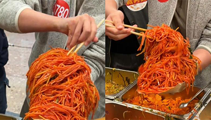 男子比赛狂炫2斤胡萝卜丝